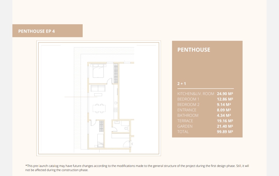 2+1 Penthouse flat for sale with Sea view in Royal Town Kotor